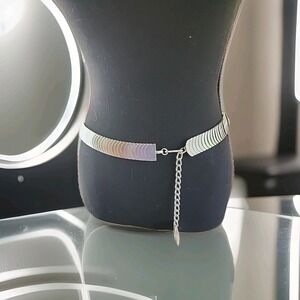 Vintage 1980's Silver Metal Belt Adjustable‎ 30-36" Hong Kong Stamped